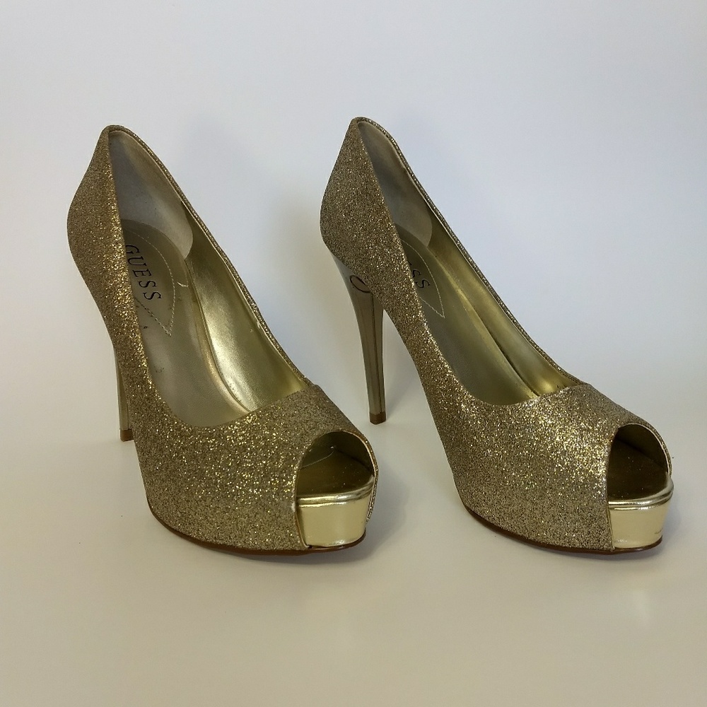 Guess gold glittery platform heels shoes 7 1/2 M